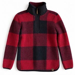 LIV Red and Black Buffalo Check Plaid Sherpa Fleece Half Zip Pullover Outdoor M